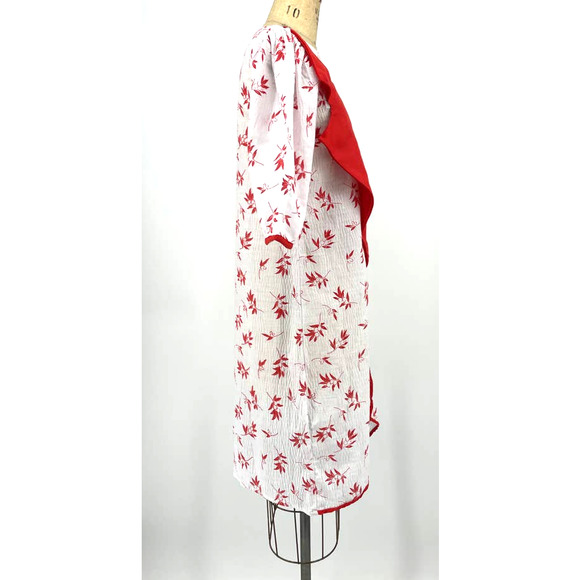 Vintage White Red Cherry Blossom Print Asian Inspired Knee Dress Large - Picture 3 of 7